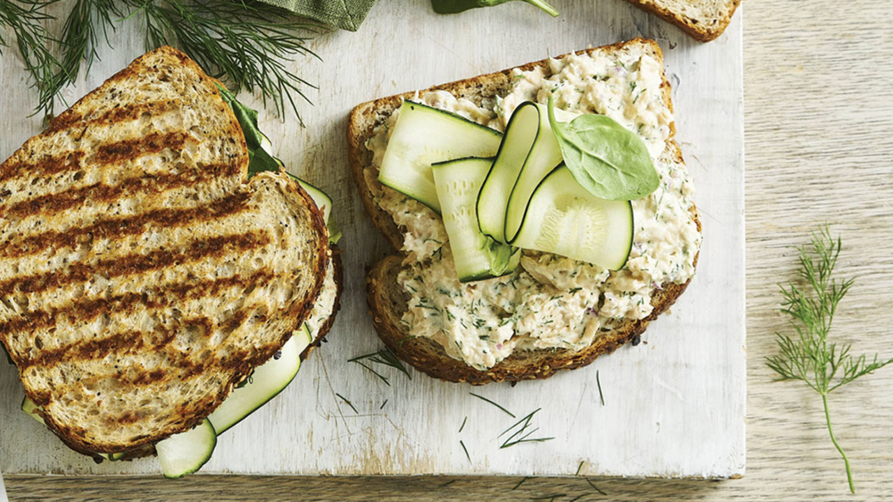 Salmon, zucchini, horseradish and dill toasty