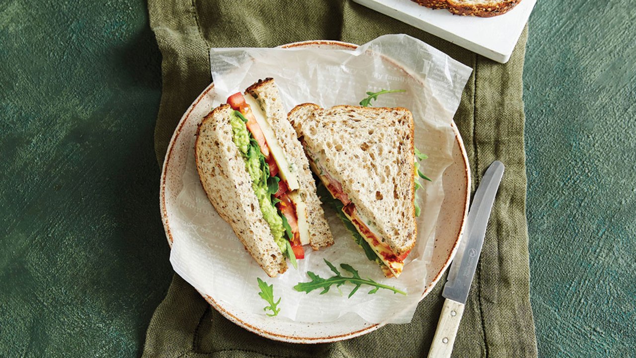 Herby haloumi and avocado sandwich
